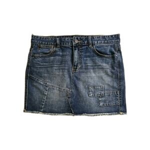 Vtg Y2K Calvin Klein Jean Skirt Denim Patch Frayed Hem Women's 6